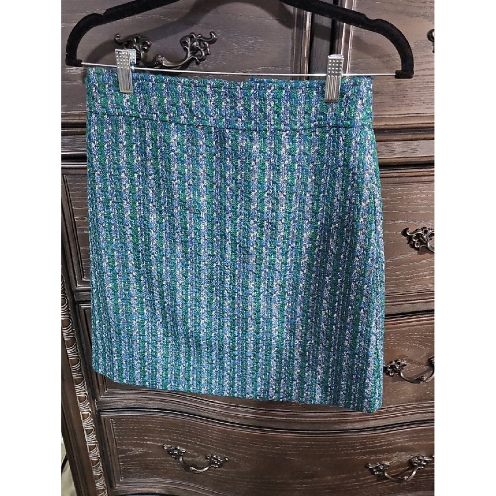 J.Crew Green Blue Tweed Mini Skirt BT102 Re-Imagined A-Line NWT